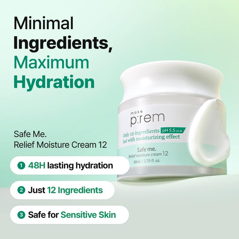 MAKEP:REM MAKE P:REM Safe Me. Relief Moisture Cream 12, Clinically Proven 48-Hour Hydration, Minimal Ingredients, EWG Green, Korean Skin Care, 2.70 fl.oz. (80ml) - Image 2